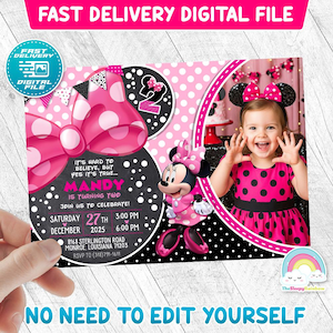 Minnie Mouse Invitation Birthday Invite Party Minnie Chalk Invites Minnie Mouse Chalk Bowtique Birthday Bow with your child's picture