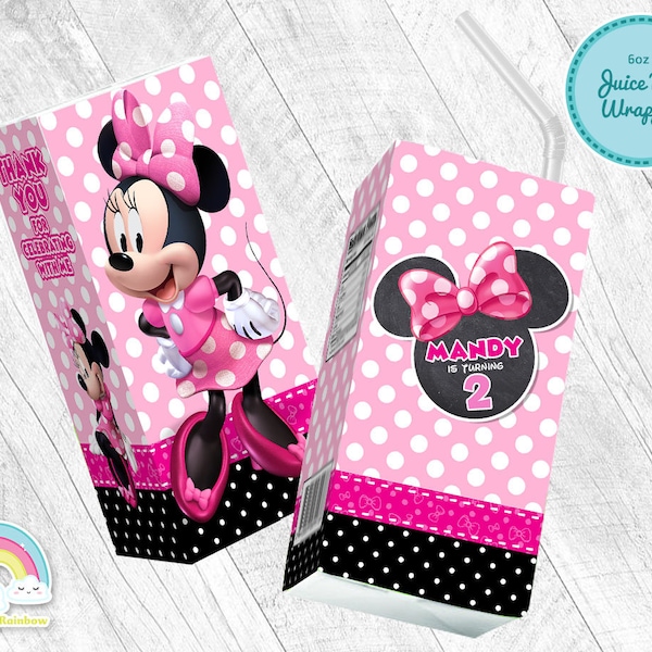 Minnie Mouse Birthday Party 6 oz Juice Box Wrapper Minnie Pink Juice Box Label Printable