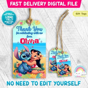 Lilo and Stitch Birthday Party Favor Tags Stitch Gift Treats Tags Thank you Label Printable Summer Party Decoration