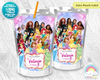 Prinzessin Geburtstagsparty Juice Pouch Label Schöne Glitzer Alle Prinzessin Juice Label Printable Dekoration