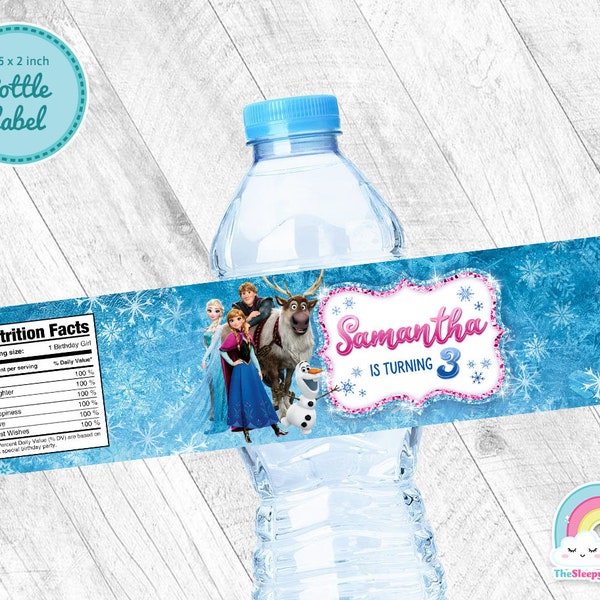 Frozen Birthday Party Bottle Label Elsa Anna Sven Kristoff Olaf Water Bottle Wrapper Label Printable