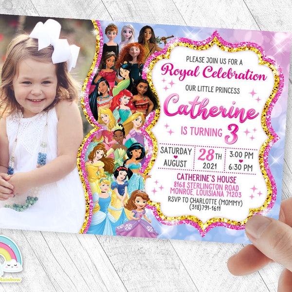 Princesse Invitation Anniversaire Inviter Fête Toutes les princesses invitent des invitations d'anniversaire avec la photo de votre enfant