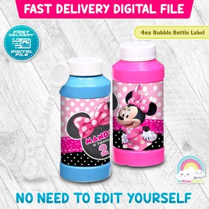 Minnie Mouse Bowtique Birthday Party 4 oz Bubble Bottle Label Minnie Mouse Pink Bow tique Standard Bubble Bottle Label Printable Decoration