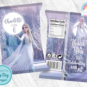 Elsa White Dress Birthday Party Chip Bags Wrapper Label Elsa Frozen Snack Bag Imprimible