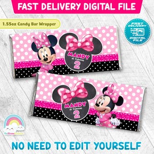 Minnie Mouse Pink Bow Birthday Party Candy Bar Wrapper Minnie Mouse Chocolate Bar Wrapper Label Printable Decoration