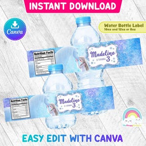 Frozen 2 Elsa The Nokk Birthday Party Bottle Label Elsa Water Bottle Wrapper Label Printable Easy Edit Canva Template Editable File