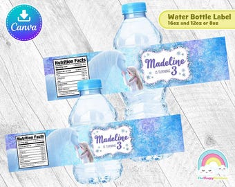 Frozen 2 Elsa The Nokk Birthday Party Bottle Label Elsa Water Bottle Wrapper Label Printable Easy Edit Canva Template Editable File