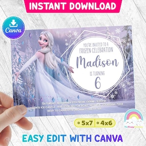 Elsa White Dress Frozen 2 Invitation Birthday Invite Party ELSA FROZEN 2 Birthday Invites Easy Edit Canva Template Editable File