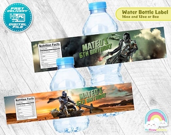 Etichetta per bottiglia d'acqua per festa di compleanno Mandalorian Grogu Baby Yoda, etichetta stampabile, decorazione
