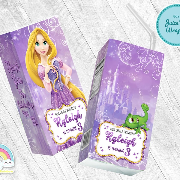 Princess Rapunzel Birthday Party 6 oz Juice Box Wrapper Tangled Juice Box Label Printable