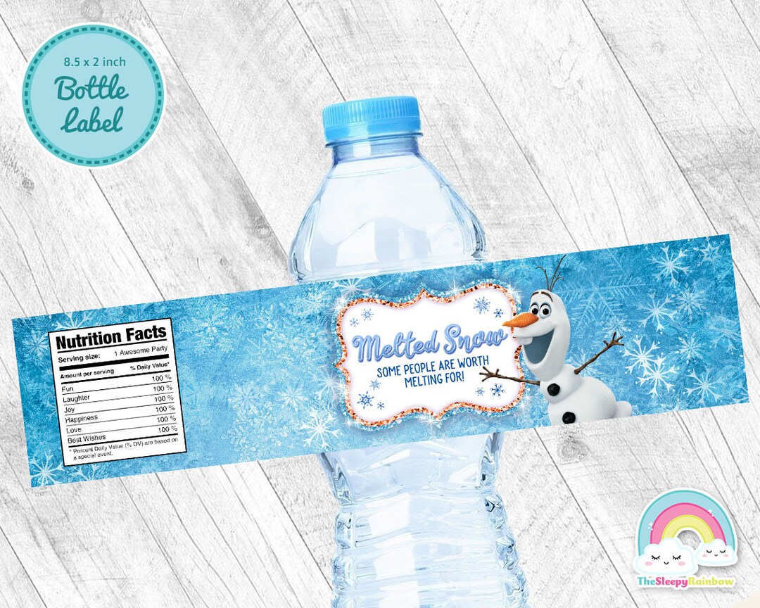 Olaf Melted Snow Bottle Label Birthday Party Olaf Water Bottle Wrapper Label Printable - Etsy