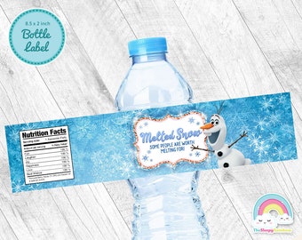 Etiqueta de botella de nieve derretida de Olaf Fiesta de cumpleaños Etiqueta de envoltorio de botella de agua de Olaf imprimible