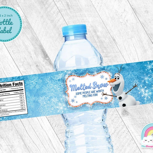 Olaf Melted Snow Bottle Label Birthday Party Olaf Water Bottle Wrapper Label Printable