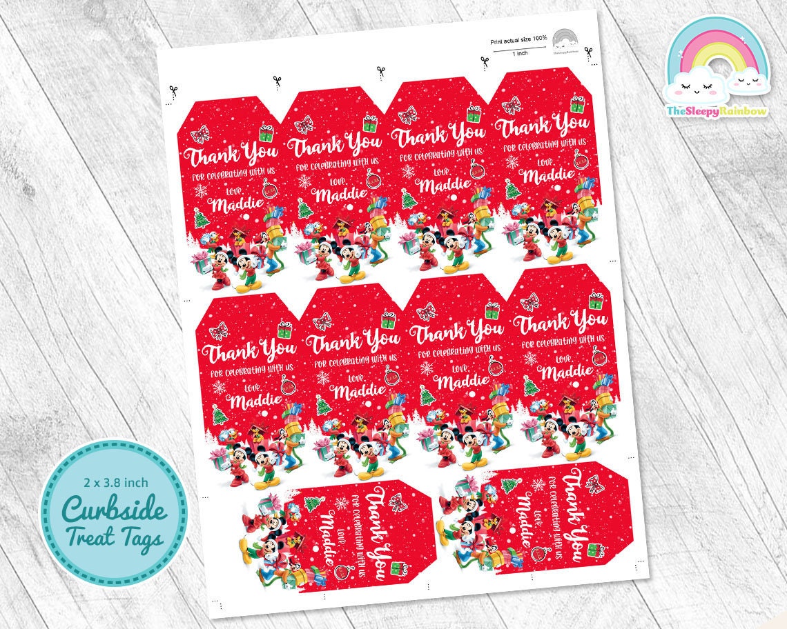 Mickey Mouse Christmas Birthday Party Favor Tags Mickey Gift Curbside ...