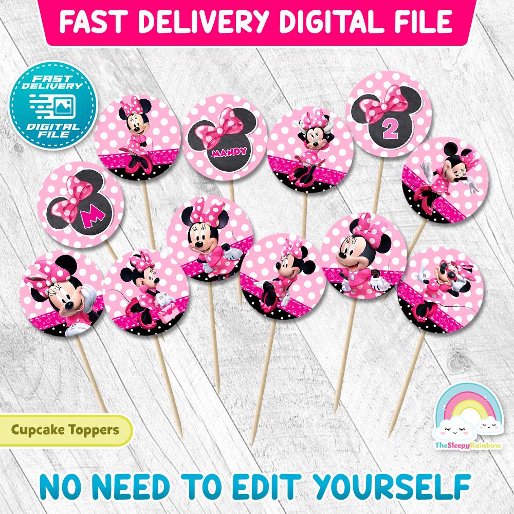Süße Minnie Maus Cupcake-Topper – 24 Stück Für Kindergeburtstag & Babyparty In Rosa & Schwarz