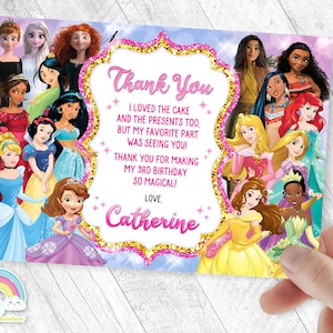 Princess Birthday Thank you card All Princess Invites Birthday Thank you card