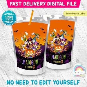 Mickey Mouse Halloween Birthday Party Juice Pouch Label Mickey Mouse Halloween Juice Label Printable Decoration