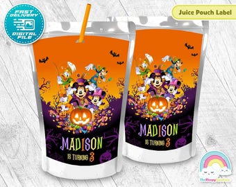 Mickey Mouse Halloween Birthday Party Juice Pouch Label Mickey Mouse Halloween Juice Label Printable Decoration