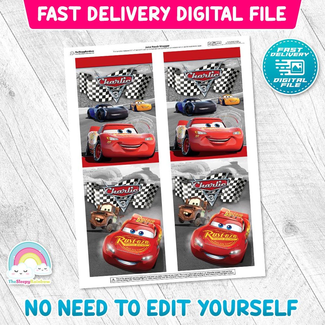 Cars Birthday Party Juice Pouch Label Race Car Lightning Mcqueen Mater ...