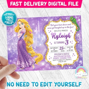 Princess Rapunzel Invitation Birthday Invite Party Tangled Invites Birthday Invitations Printable