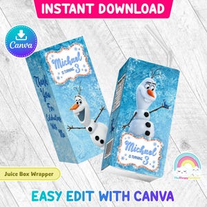 Frozen Olaf Birthday Party 6 oz Juice Box Wrapper Frozen Olaf Juice Box Label Printable Easy Edit Canva Template Editable File