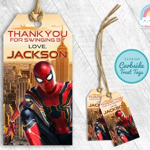 Spiderman Iron Spider Birthday Party Favor Tags Spiderman Gift Treats Tags Thank you Label Spider