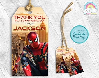 Tagi na przyjęcie urodzinowe Spiderman Iron Spider Tagi na smakołyki Spiderman Etykieta z podziękowaniami Pająk