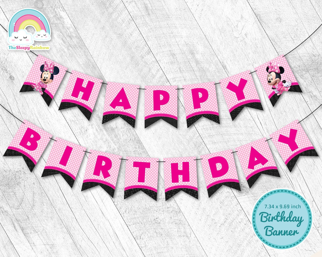 Minnie Mouse Happy Birthday Banner Garland Minnie Pink Birthday Banner ...