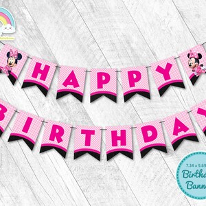 Minnie Maus Happy Birthday Banner Girlande Minnie Pink Geburtstagsbanner druckbare Party