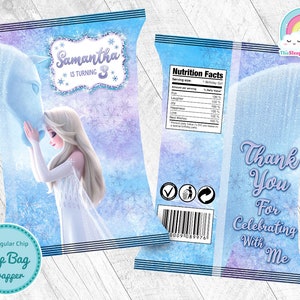Frozen 2 Elsa The Nokk Birthday Party Chip Bags Wrapper Label Elsa Frozen Snack Bag Printable