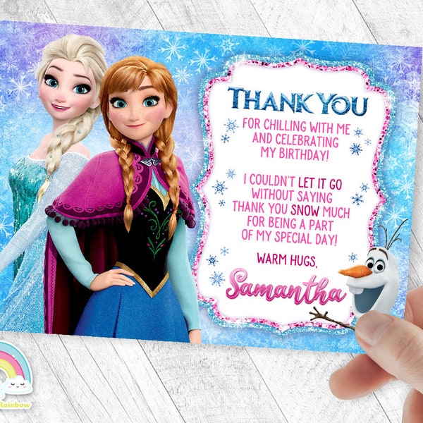 Frozen Elsa Anna Birthday Thank you card Frozen Anna Elsa Olaf Invites Birthday Thank you card