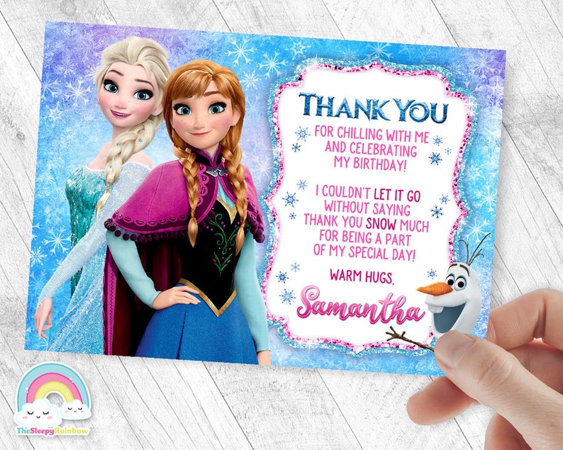 Frozen Elsa Anna Birthday Thank You Card Frozen Anna Elsa Olaf Etsy
