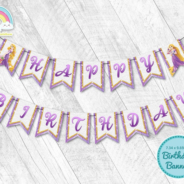 Princess Rapunzel Happy Birthday Banner Garland Tangled Birthday Banner Printable Party