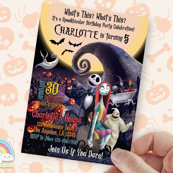 The Nightmare Before Christmas Halloween Birthday Party Invitation Happy Halloween Birthday Party Invite