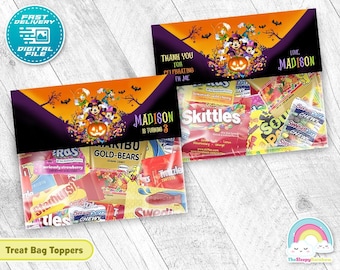 Mickey Mouse Halloween Birthday Party Treats Bag Label Mickey Favor Spooky plastic Bag Toppers Printable  Decoration