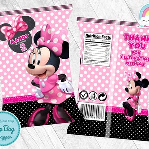 Minnie Mouse Birthday Party Chip Bags Wrapper Label Minnie Mouse Chalk Bowtique Birthday Bow Snack Bag Printable