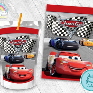 Autos Geburtstagsparty Juice Pouch Label Rennauto Lightning McQueen Juice Label Printable