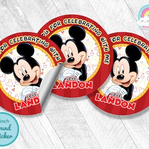 Mickey Mouse 3 inch round sticker Birthday Party Favor Tags Mickey 3 inch circle Sticker Treats Tags Thank you Label