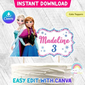 Frozen Elsa Anna Geburtstag Party Kuchen Topper Frozen Printable Birthday Cake Toppers Easy Edit Canva Template Bearbeitbare Datei