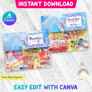 Frozen 2 Elsa The Nokk Birthday Party Treats Bag Label Elsa Favor Frozen Plastic Bag Toppers Stampabile Facile Modifica Modello Canva Modificabile