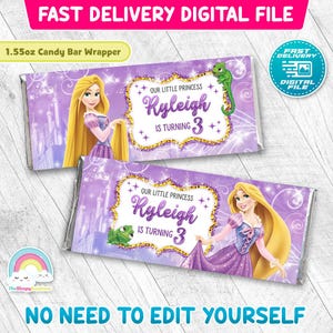Rapunzel Verjaardagsfeestje Candy Bar Wrapper Tangled Chocolate Bar Wrapper Label Afdrukbare decoratie