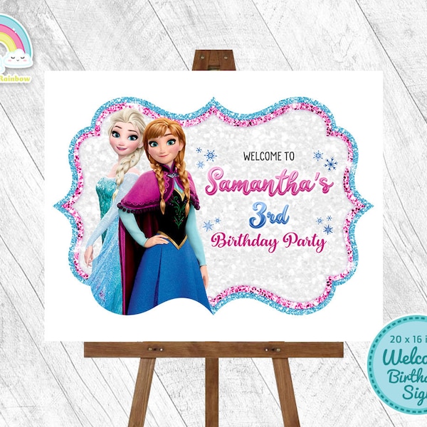 Frozen Elsa Anna Welcome Birthday Sign Frozen Door Sign Poster Birthday Party