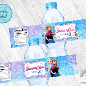 Frozen Birthday Party Bottle Label Elsa Anna Olaf Water Bottle Wrapper Label Printable