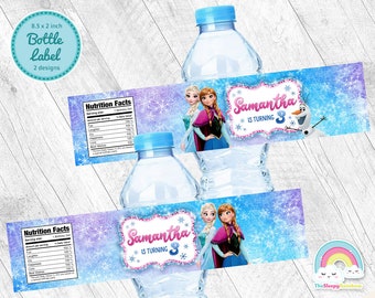 Étiquette de bouteille de fête d’anniversaire congelée Elsa Anna Olaf Étiquette d’emballage de bouteille d’eau imprimable