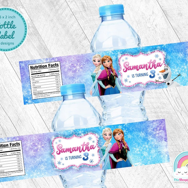 Frozen Birthday Party Flaschen Etikett Elsa Anna Olaf Wasserflaschen Wrapper Label Printable