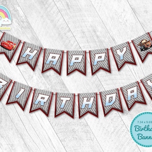 Autos alles Gute zum Geburtstag Banner Girlande Rennwagen Geburtstagsbanner Printable Party