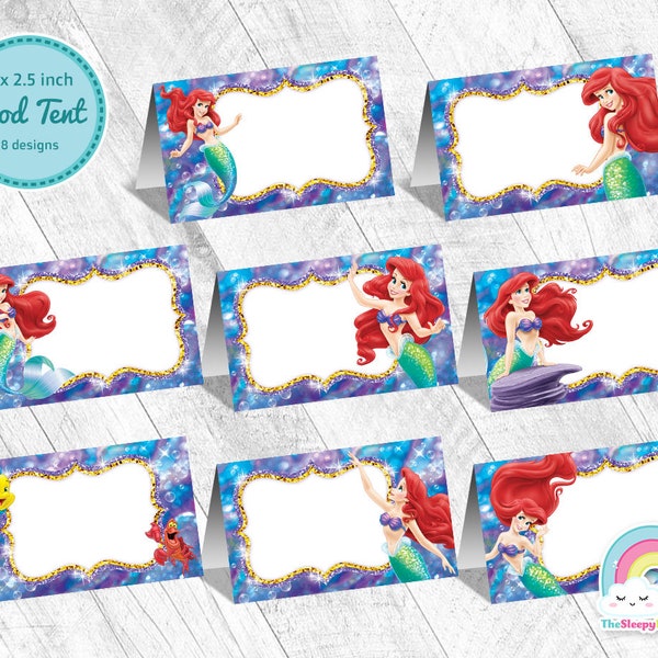 Little Mermaid Food Tent Birthday Party Printable Ariel Mermaid Food Label 8 Designs Food Tent