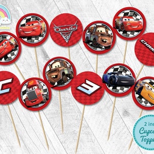 Cars cupcake toppers 2 inch round Birthday Party Printable Race Car 2 inch circle Sticker cupcake topper