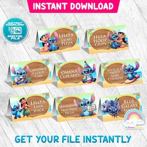Lilo and Stitch Food Tent Birthday Party Printable Stitch Food Label 8 Designs Food Tent Editable Instant Download Canva Template