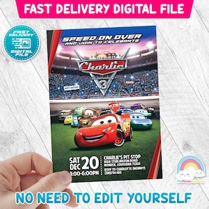 Cars Birthday Party Invitation Cars Lightning McQueen Birthday Party Invitation Boy Race Car Birthday Party Invite